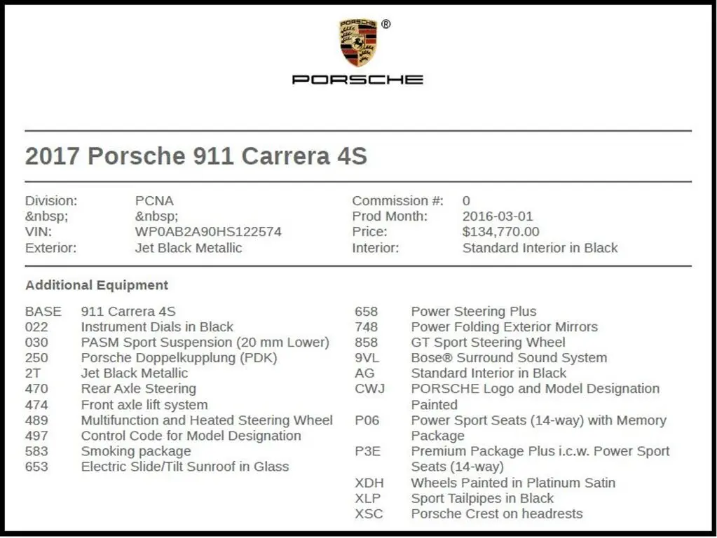 2017 Porsche 991.2 Carrera S